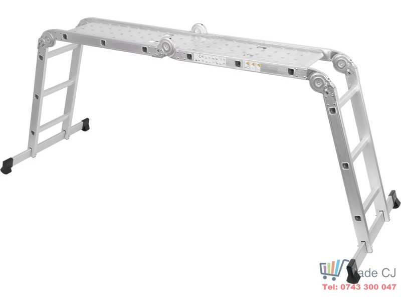 Scara multifunctionala articulata cu platforma ML 103, 4x3 trepte, aluminiu, 4 in 1, pliabila, sarcina maxima 150 kg