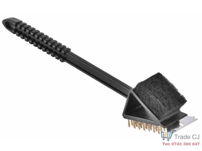 Perie pentru curatat gratar grill cu racleta si burete abraziv, maner plastic