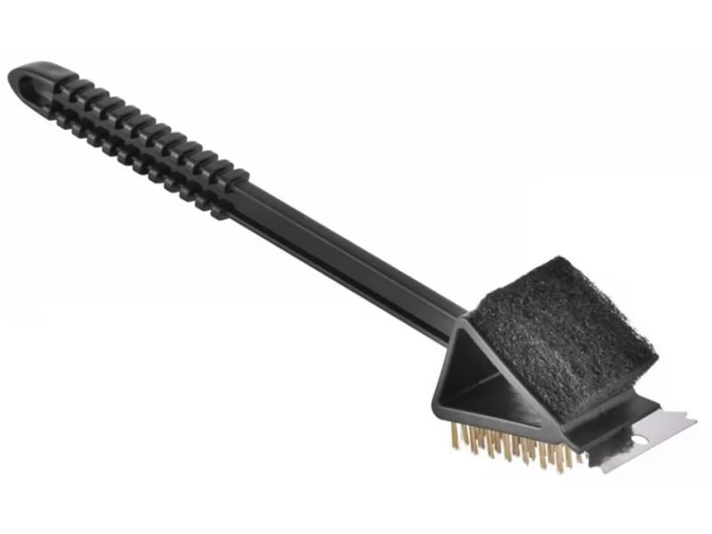 Perie pentru curatat gratar grill cu racleta si burete abraziv, maner plastic