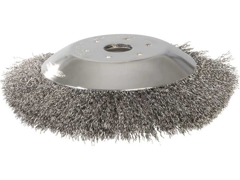 Cap motocoasa cu perie de sarma, disc 200 mm, prindere 25.4 mm, otel carbon, pentru indepartat buruieni, muschi si murdarie, max. 10.000 rpm