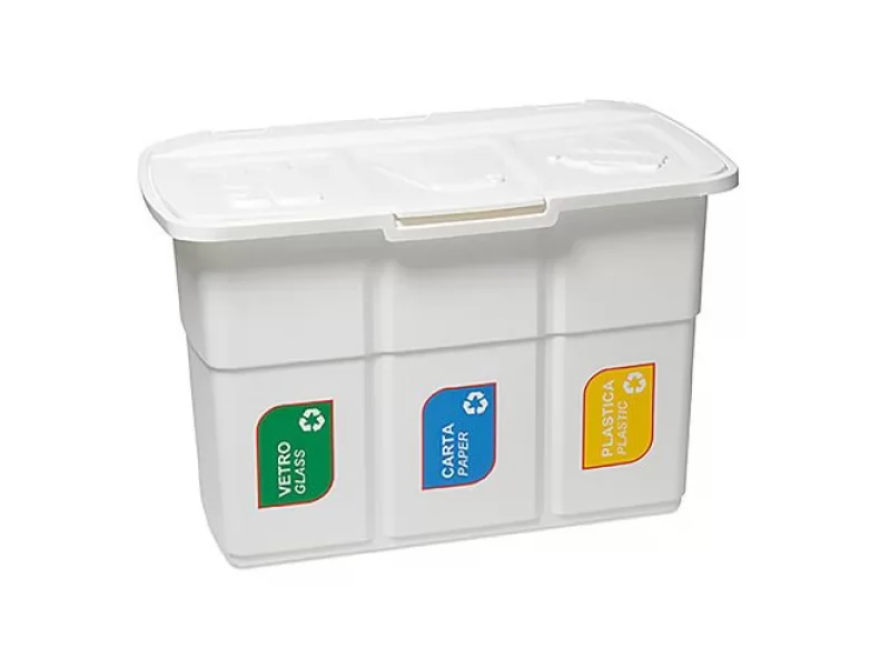 Cos gunoi pentru colectarea selectiva a deseurilor Strend Pro ECOPAT, alb, 3x25 litri, 75x37x50 cm