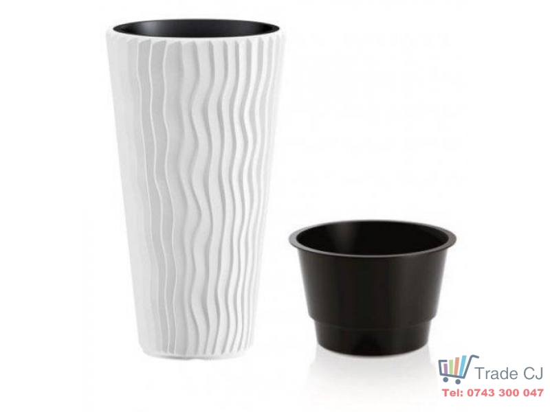 Ghiveci pentru flori SGTT RoundSandy diametru 38cm, inaltime 70cm, alb