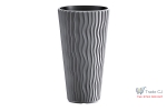 Ghiveci pentru flori SGTT RoundSandy diametru 38 cm,inaltime 70 cm,argintiu