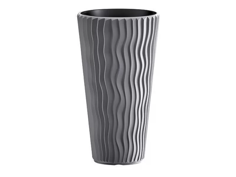 Ghiveci pentru flori SGTT RoundSandy diametru 38 cm,inaltime 70 cm,argintiu