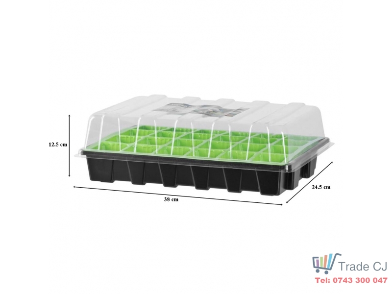 Tava pentru rasaduri cu capac din plastic transparent, 24 alveole, 38x24.5x12.5 cm