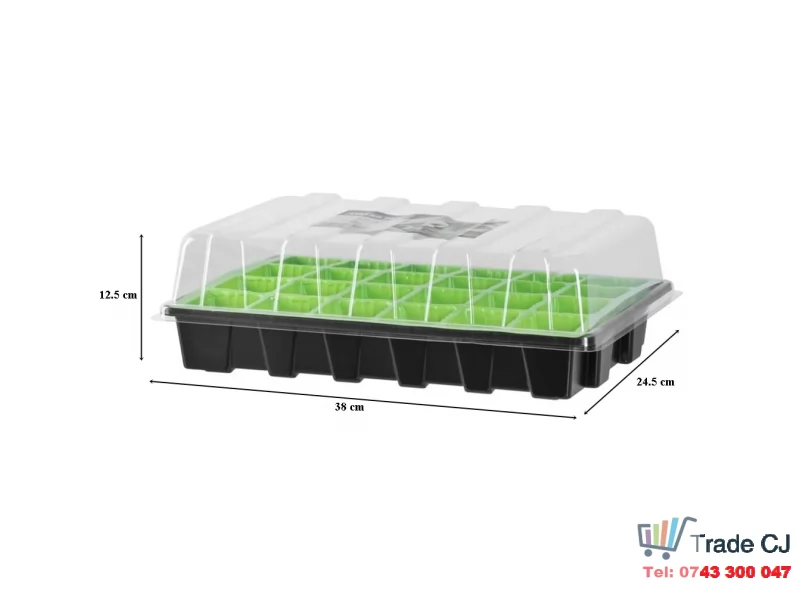 Tava pentru rasaduri cu capac din plastic transparent, 24 alveole, 38x24.5x12.5 cm
