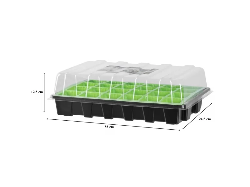 Tava pentru rasaduri cu capac din plastic transparent, 24 alveole, 38x24.5x12.5 cm
