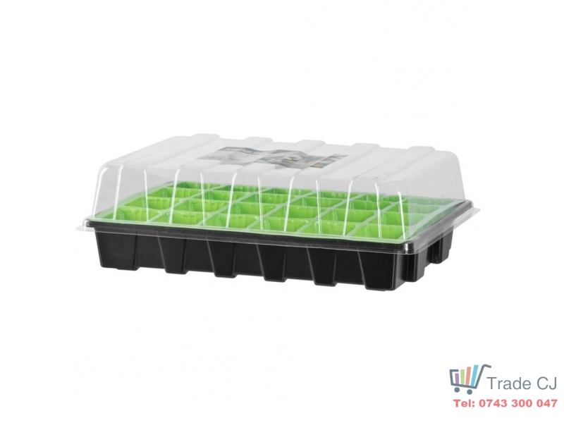Tava pentru rasaduri cu capac din plastic transparent, 24 alveole, 38x24.5x12.5 cm
