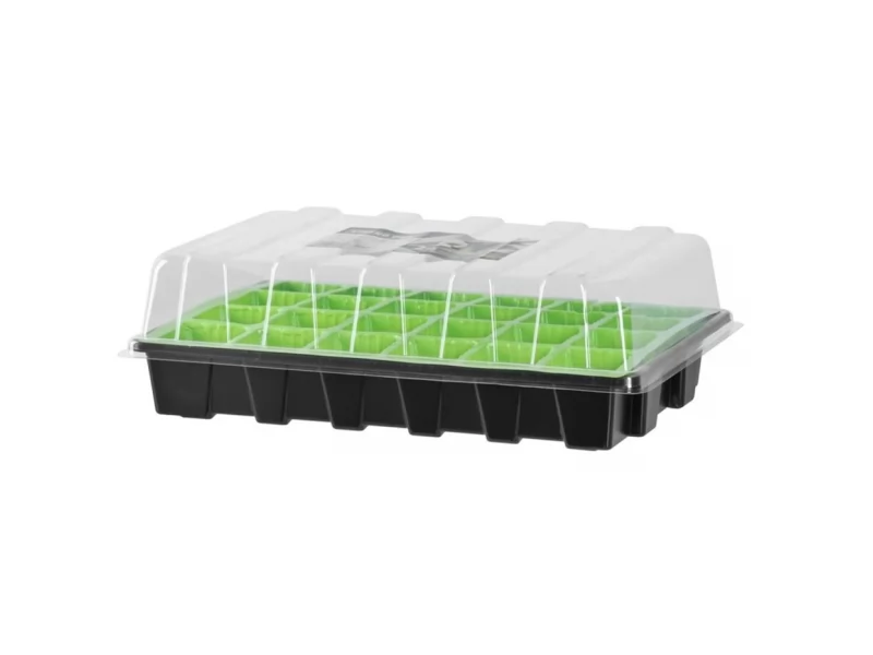 Tava pentru rasaduri cu capac din plastic transparent, 24 alveole, 38x24.5x12.5 cm