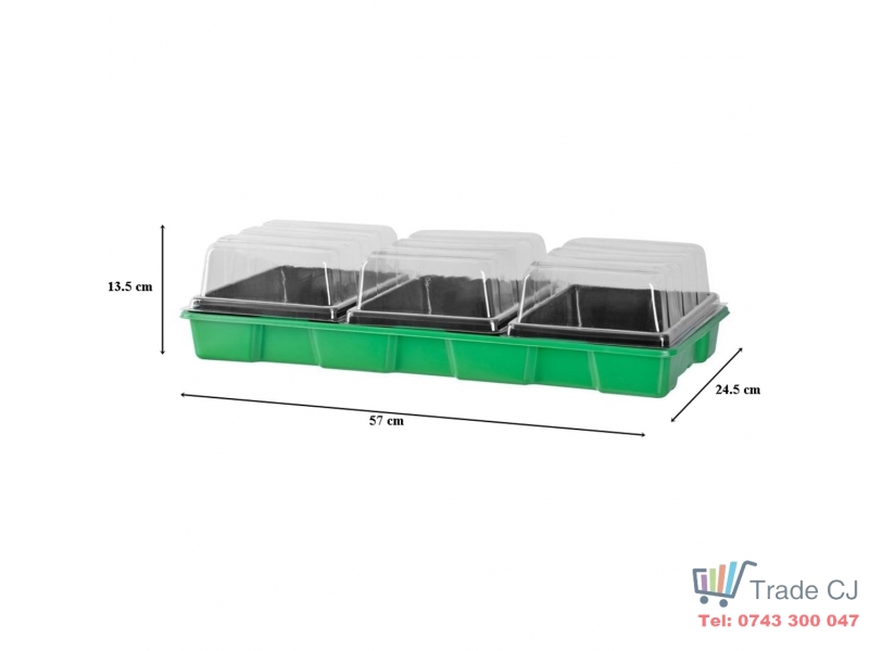 Tava pentru rasaduri cu capac din plastic transparent, 3 alveole, 57x24.5x13.5cm