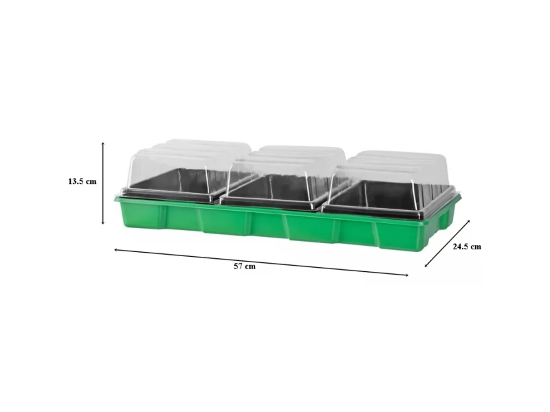 Tava pentru rasaduri cu capac din plastic transparent, 3 alveole, 57x24.5x13.5cm