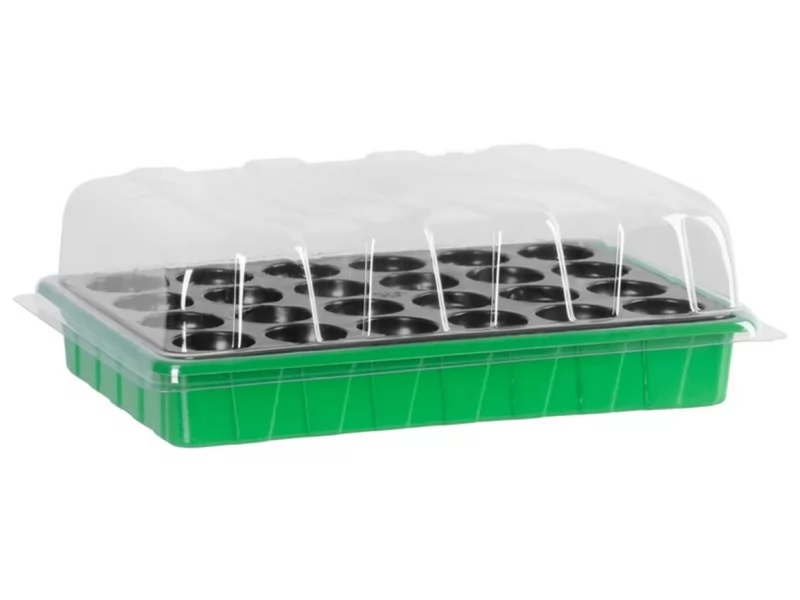 Tava pentru rasaduri cu capac din plastic transparent, 24 alveole, 33x23x10 cm