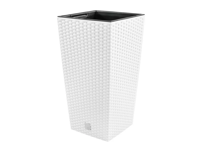 Ghiveci pentru flori tip ratan SGTT Square, capacitate 21 49 l, alb
