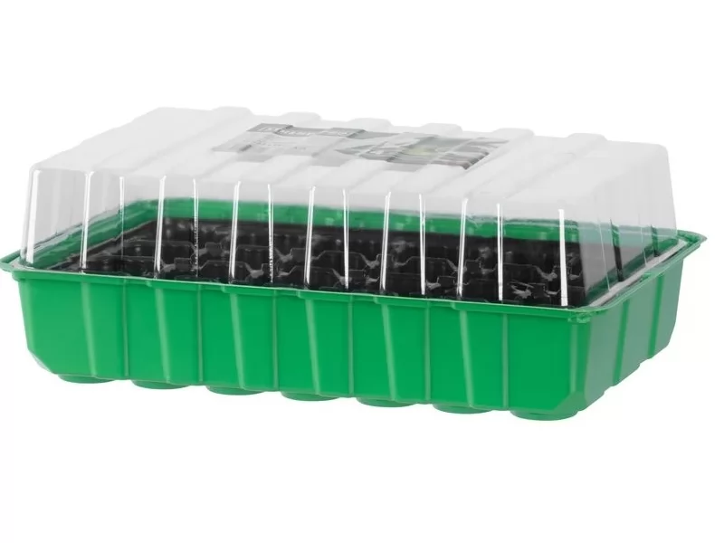 Tava pentru rasaduri cu capac din plastic transparent, 24 alveole, 35x22x12 cm