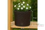 Ghiveci rotund maro inchis, plastic rezistent, imitatie ratan, diametru 20 cm, inaltime 19 cm