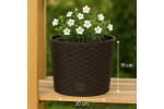 Ghiveci rotund maro inchis, plastic rezistent, imitatie ratan, diametru 20 cm, inaltime 19 cm