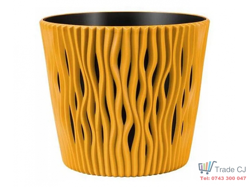 Ghiveci decorativ pentru flori, rotund, galben mustar, capacitate 3l, 16x18 cm