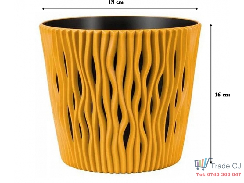 Ghiveci decorativ pentru flori, rotund, galben mustar, capacitate 3l, 16x18 cm
