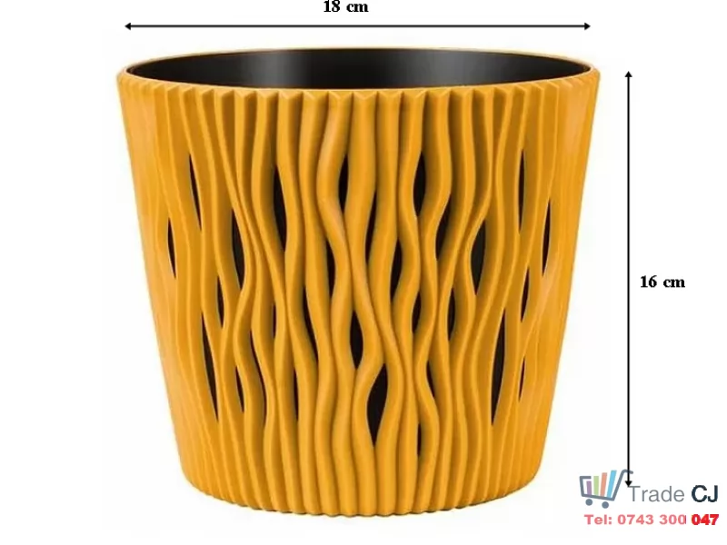 Ghiveci decorativ pentru flori, rotund, galben mustar, capacitate 3l, 16x18 cm