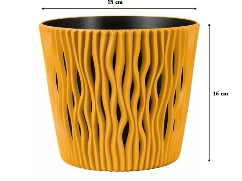 Ghiveci decorativ pentru flori, rotund, galben mustar, capacitate 3l, 16x18 cm