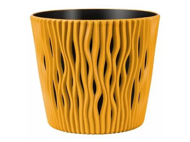Ghiveci decorativ pentru flori, rotund, galben mustar, capacitate 3l, 16x18 cm