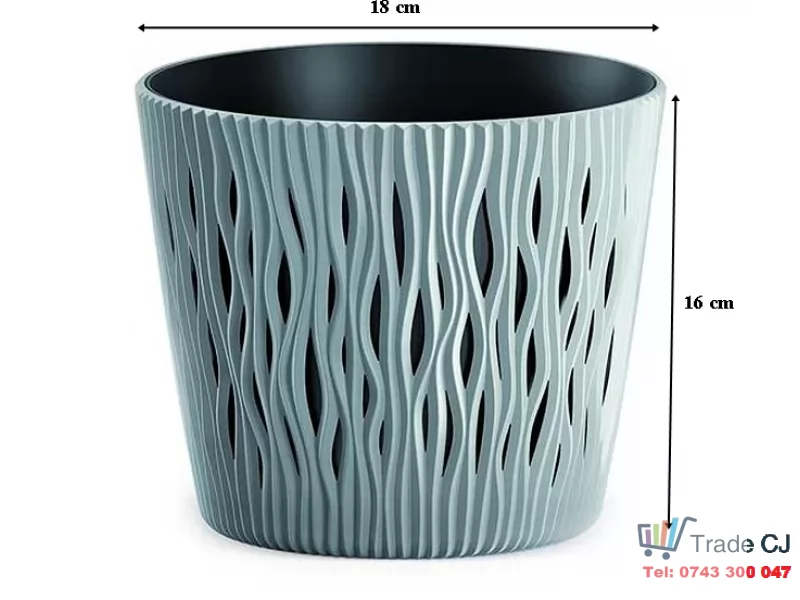 Ghiveci decorativ pentru flori, rotund, verde salvie, capacitate 3l, 16x18 cm