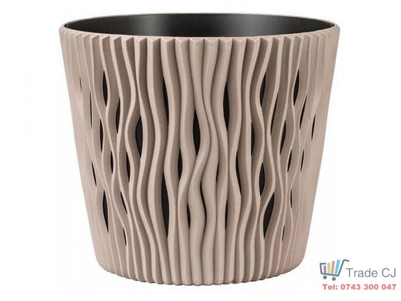 Ghiveci decorativ pentru flori, rotund, cafeniu, capacitate 3l, 16x18 cm