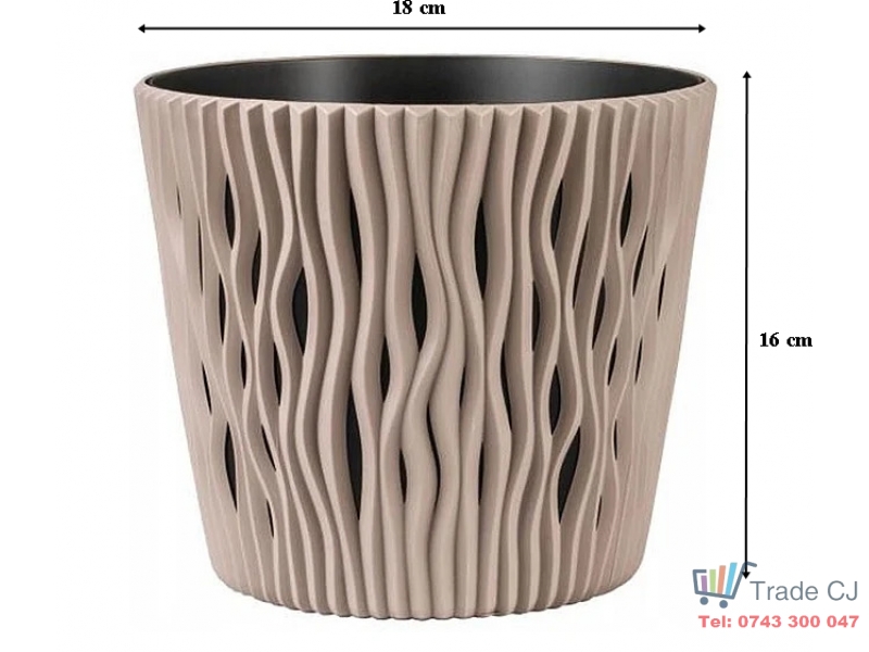 Ghiveci decorativ pentru flori, rotund, cafeniu, capacitate 3l, 16x18 cm