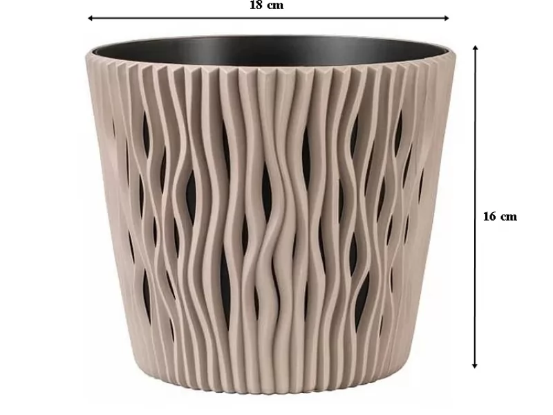 Ghiveci decorativ pentru flori, rotund, cafeniu, capacitate 3l, 16x18 cm