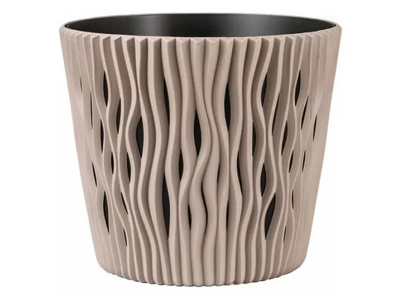 Ghiveci decorativ pentru flori, rotund, cafeniu, capacitate 3l, 16x18 cm