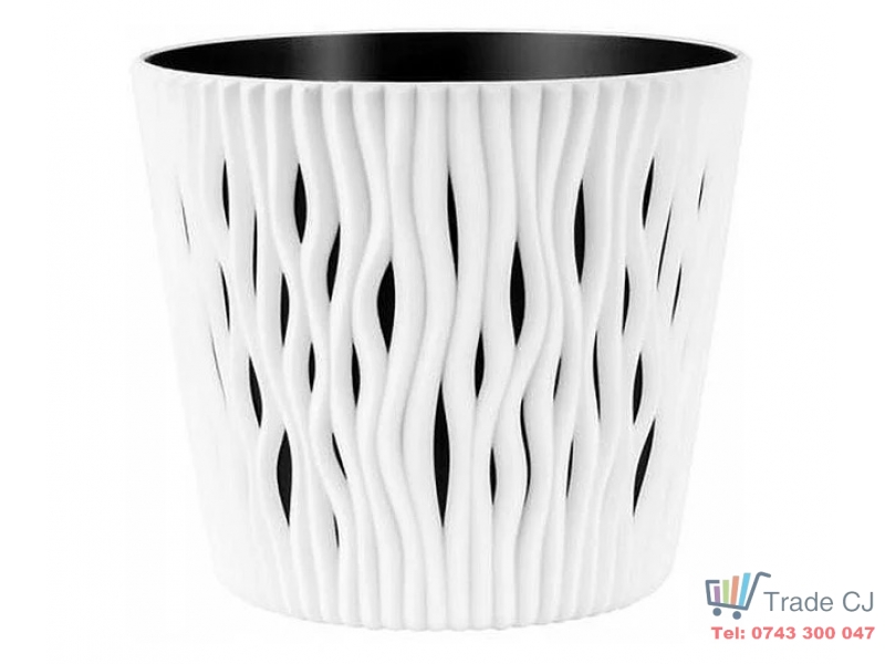 Ghiveci decorativ pentru flori, rotund, alb, capacitate 3l, 16x18 cm