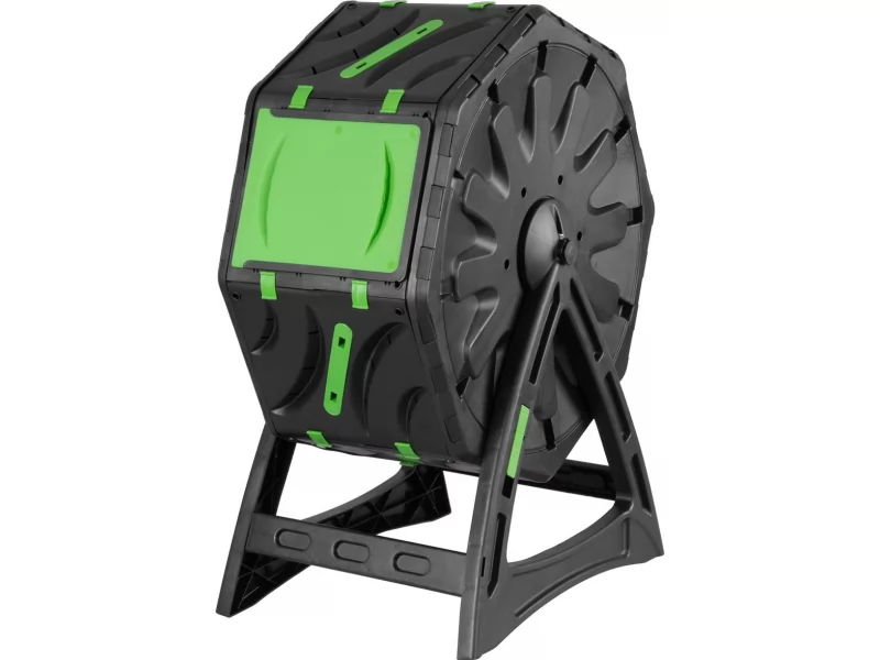 Compostor rotativ cu picioare, capacitate 70 L, sistem de aerisire, plastic rezistent la intemperii, 55,5 x 36 x 72 cm, negru