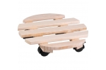 Suport din lemn mobil cu 4 roti pentru ghivece de flori, diametru 30 cm, max 50 kg