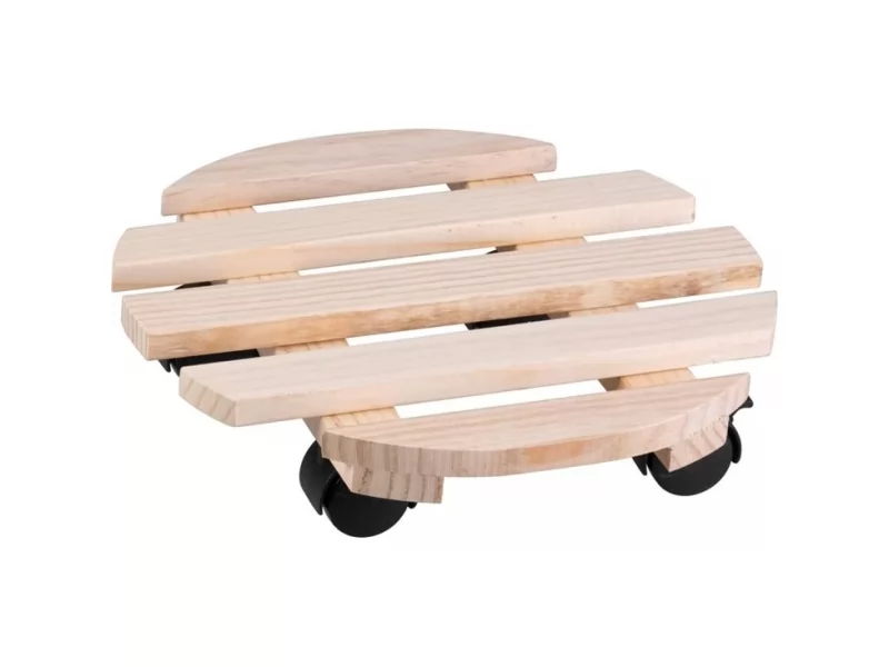 Suport din lemn mobil cu 4 roti pentru ghivece de flori, diametru 30 cm, max 50 kg