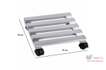 Suport din lemn mobil cu 4 roti pentru ghivece de flori, 30x30 cm, max 50 kg, culoare argintie