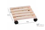 Suport din lemn mobil cu 4 roti pentru ghivece de flori, 30x30 cm, max 50 kg