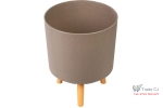 Ghiveci plastic cu 3 picioare pentru flori, CoffePowder, capacitate 3.75 litri, 20x26 cm