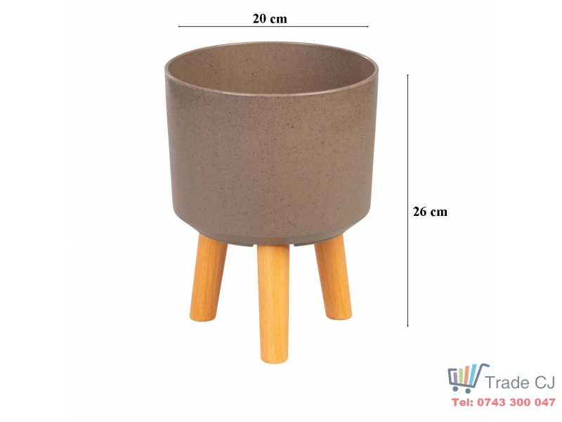 Ghiveci plastic cu 3 picioare pentru flori, CoffePowder, capacitate 3.75 litri, 20x26 cm