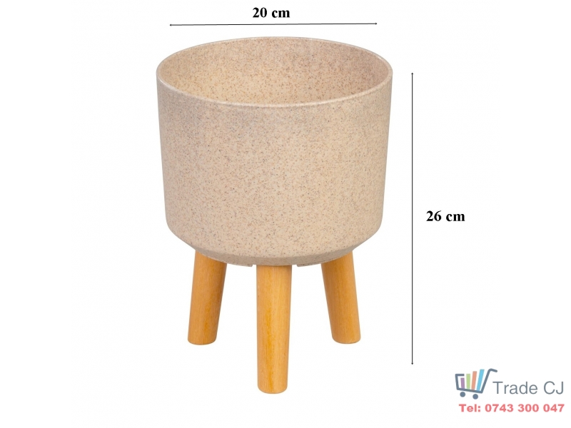 Ghiveci plastic cu 3 picioare pentru flori, BambooFiber, capacitate 3.75 litri, 20x26 cm