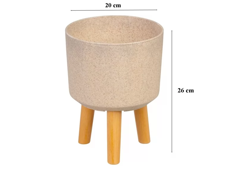Ghiveci plastic cu 3 picioare pentru flori, BambooFiber, capacitate 3.75 litri, 20x26 cm