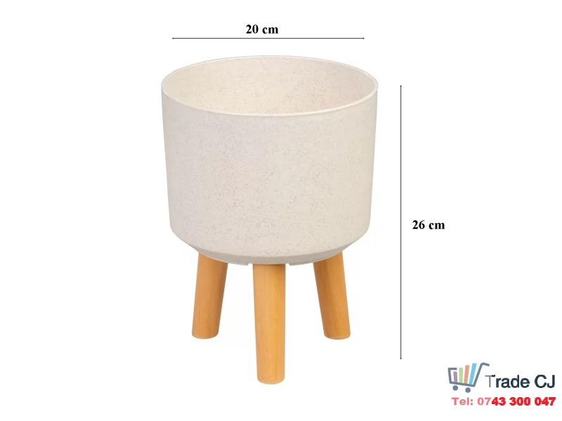 Ghiveci plastic cu 3 picioare pentru flori, WhiteWheat, capacitate 3.75 litri, 20x26 cm