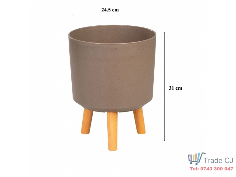 Ghiveci plastic cu 3 picioare pentru flori, CoffePowder, capacitate 7.75 litri, 24.5x31 cm