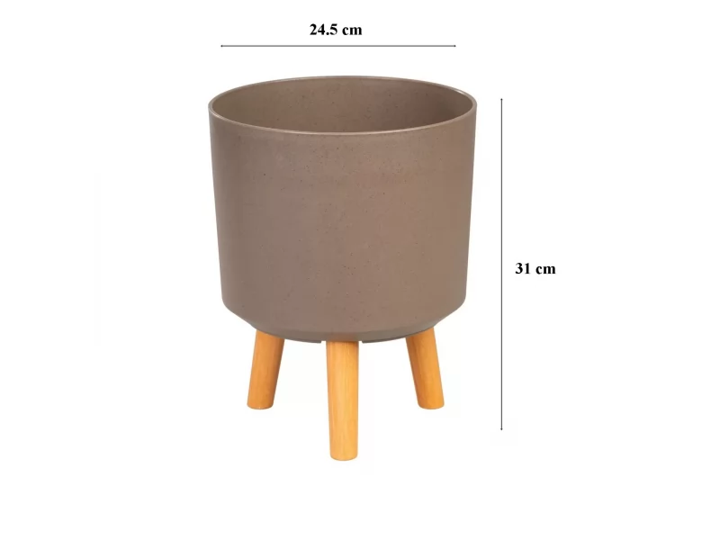 Ghiveci plastic cu 3 picioare pentru flori, CoffePowder, capacitate 7.75 litri, 24.5x31 cm