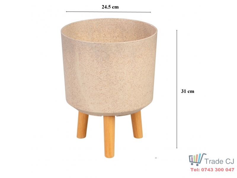Ghiveci plastic cu 3 picioare pentru flori, BambooFiber, capacitate 7.75 litri, 24.5x31 cm