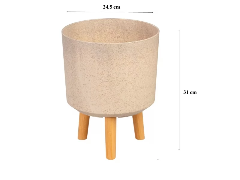Ghiveci plastic cu 3 picioare pentru flori, BambooFiber, capacitate 7.75 litri, 24.5x31 cm