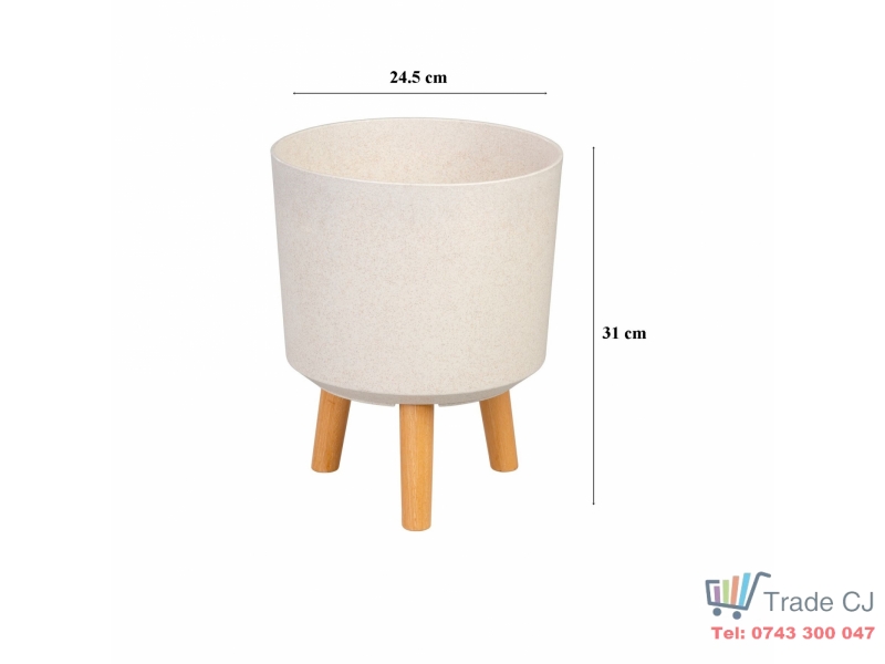 Ghiveci plastic cu 3 picioare pentru flori, WhiteWheat, capacitate 7.75 litri, 24.5x31 cm