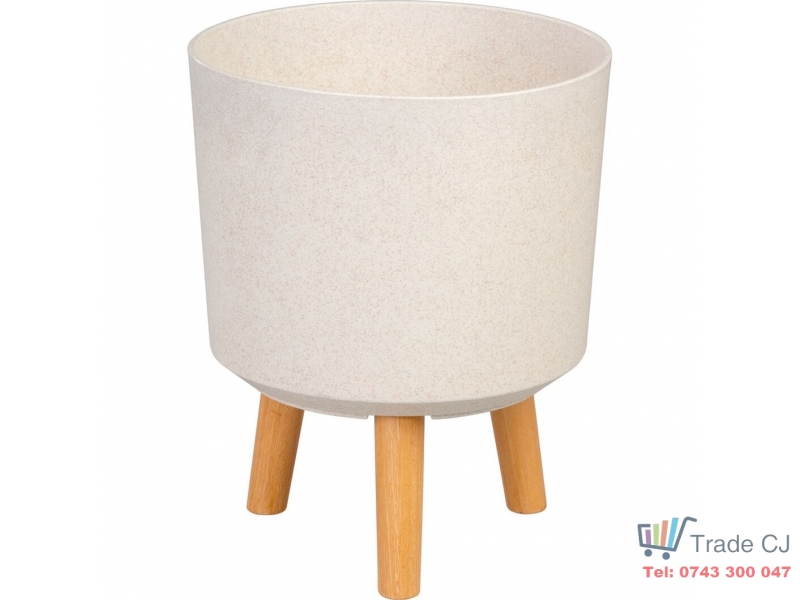 Ghiveci plastic cu 3 picioare pentru flori, WhiteWheat, capacitate 7.75 litri, 24.5x31 cm