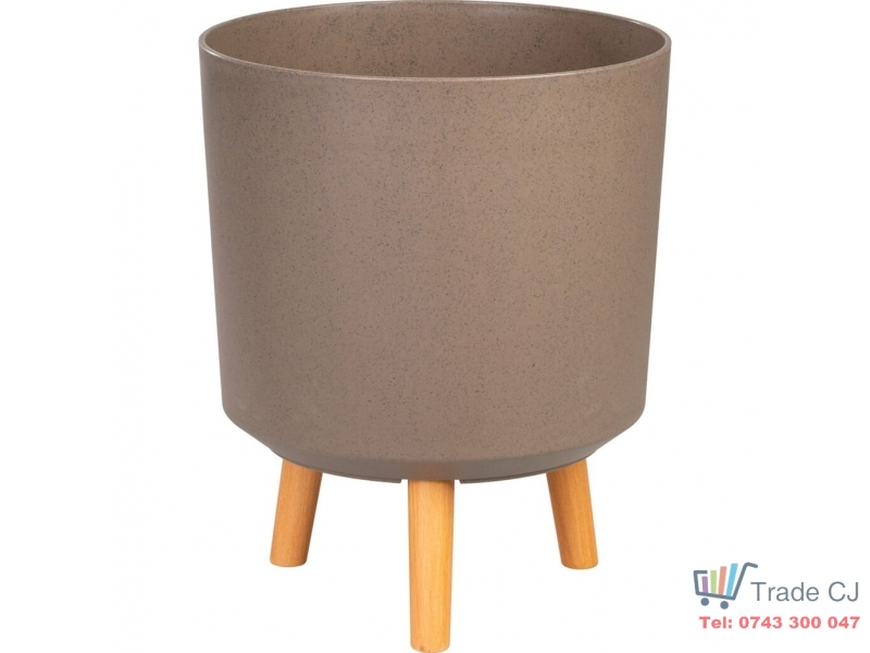Ghiveci plastic cu 3 picioare pentru flori, CoffePowder, capacitate 15.5 litri, 30x37 cm