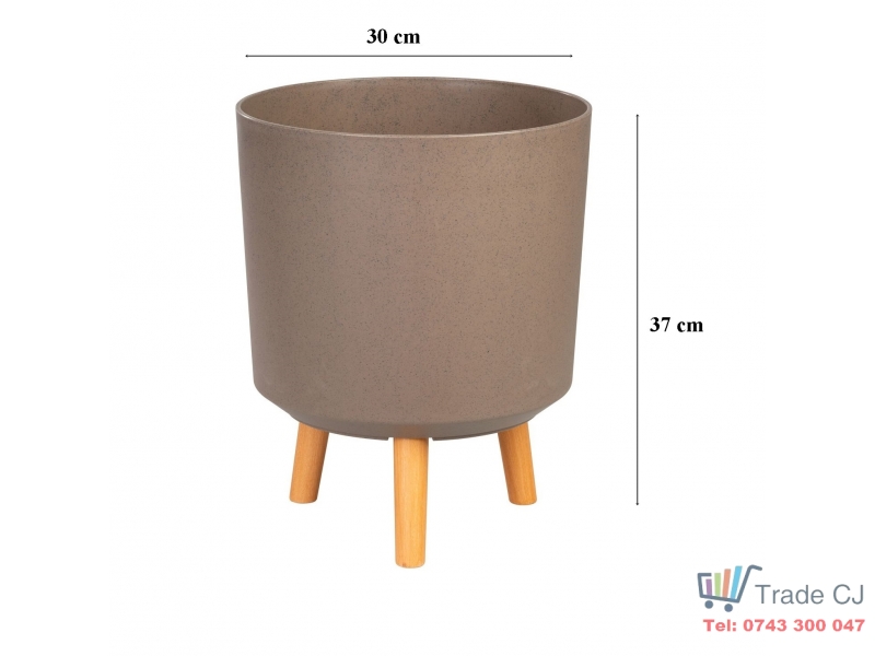Ghiveci plastic cu 3 picioare pentru flori, CoffePowder, capacitate 15.5 litri, 30x37 cm