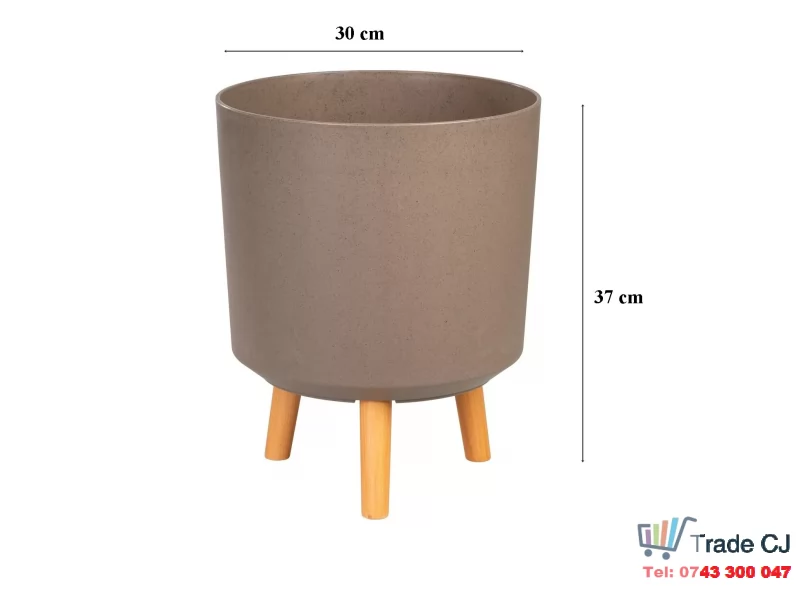 Ghiveci plastic cu 3 picioare pentru flori, CoffePowder, capacitate 15.5 litri, 30x37 cm